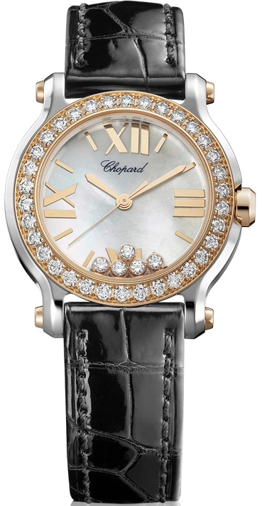 HAPPY SPORT MINI QUARTZ 30MM STEEL & ROSE GOLD MOTHER OF PEARL ALLIGATOR