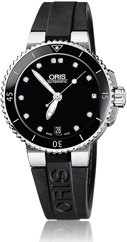 AQUIS DATE DIAMONDS AUTOMATIC 36MM STEEL BLACK RUBBER