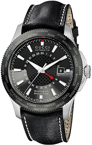 G TIMELESS GMT AUTOMATIC 44MM STEEL BLACK LEATHER