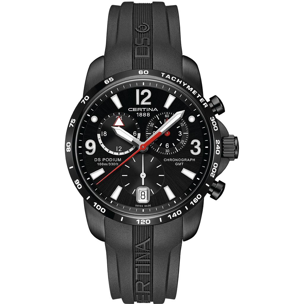 DS PODIUM BIG SIZE CHRONO GMT QUARTZ 42MM STEEL & PVD BLACK RUBBER