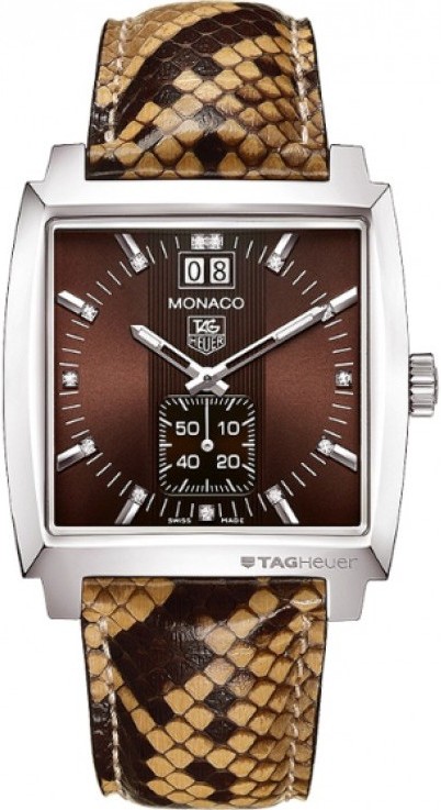 MONACO CALENDARIO QUARTZ 37MM STEEL BROWN PYTHON