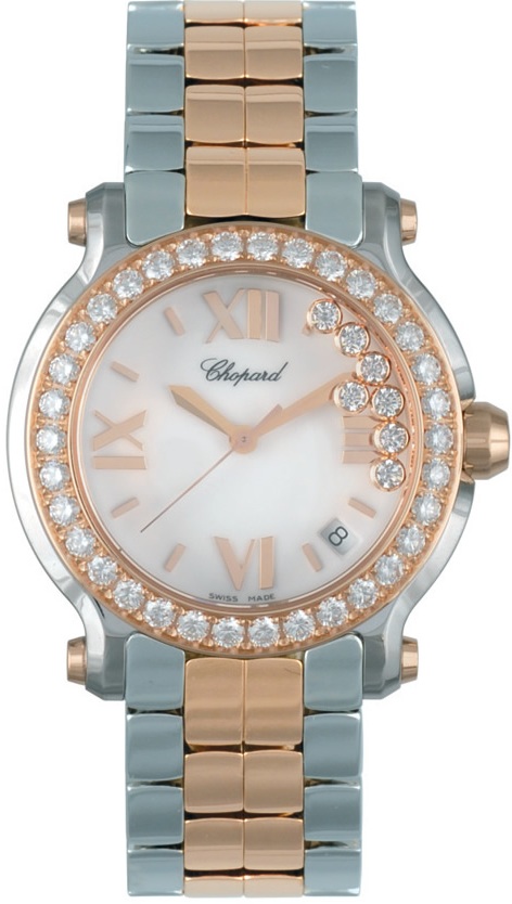 HAPPY SPORT MEDIUM QUARTZ 36MM STEEL & ROSE GOLD MOTHER OF PEARL STEEL & ROSE GOLD