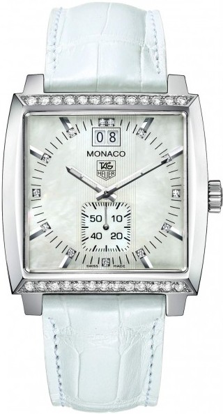 MONACO CALENDARIO QUARTZ 37MM STEEL MOTHER OF PEARL ALLIGATOR