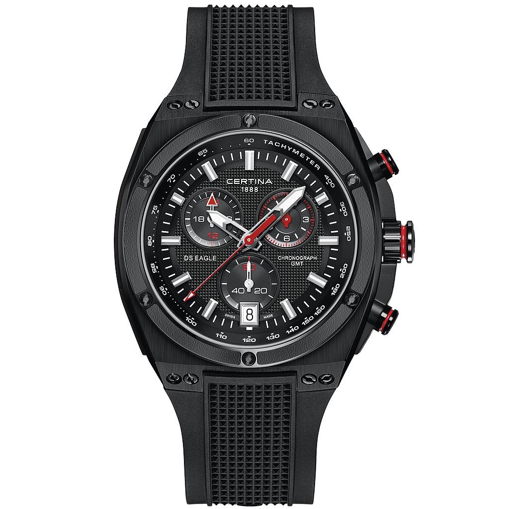 DS EAGLE GMT QUARTZ 46MM STEEL & PVD BLACK RUBBER