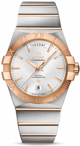 CONSTELLATION CO AXIAL DAY DATE AUTOMATIC 38MM STEEL SILVER STEEL & ROSE GOLD