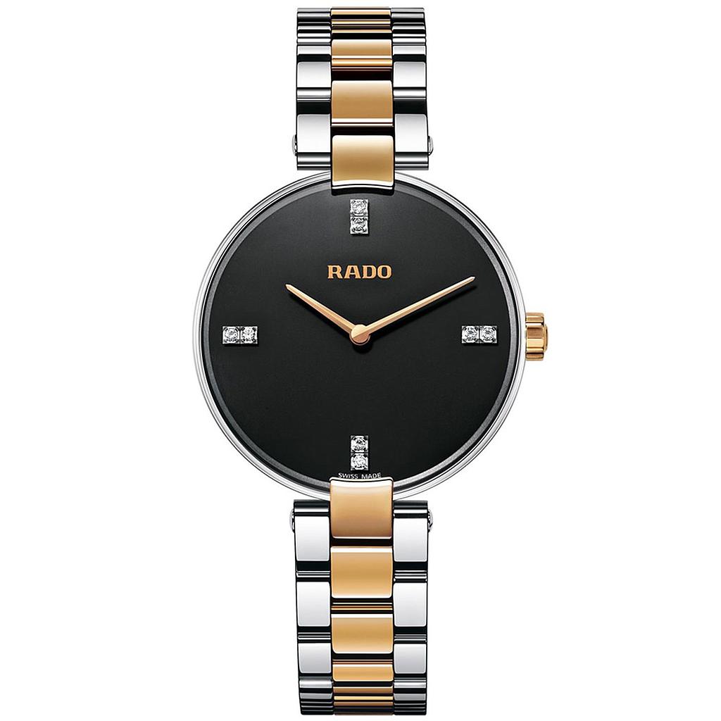 COUPOLE SILVER/ROSE QUARTZ 32,5MM STEEL & PVD BLACK STEEL & PVD