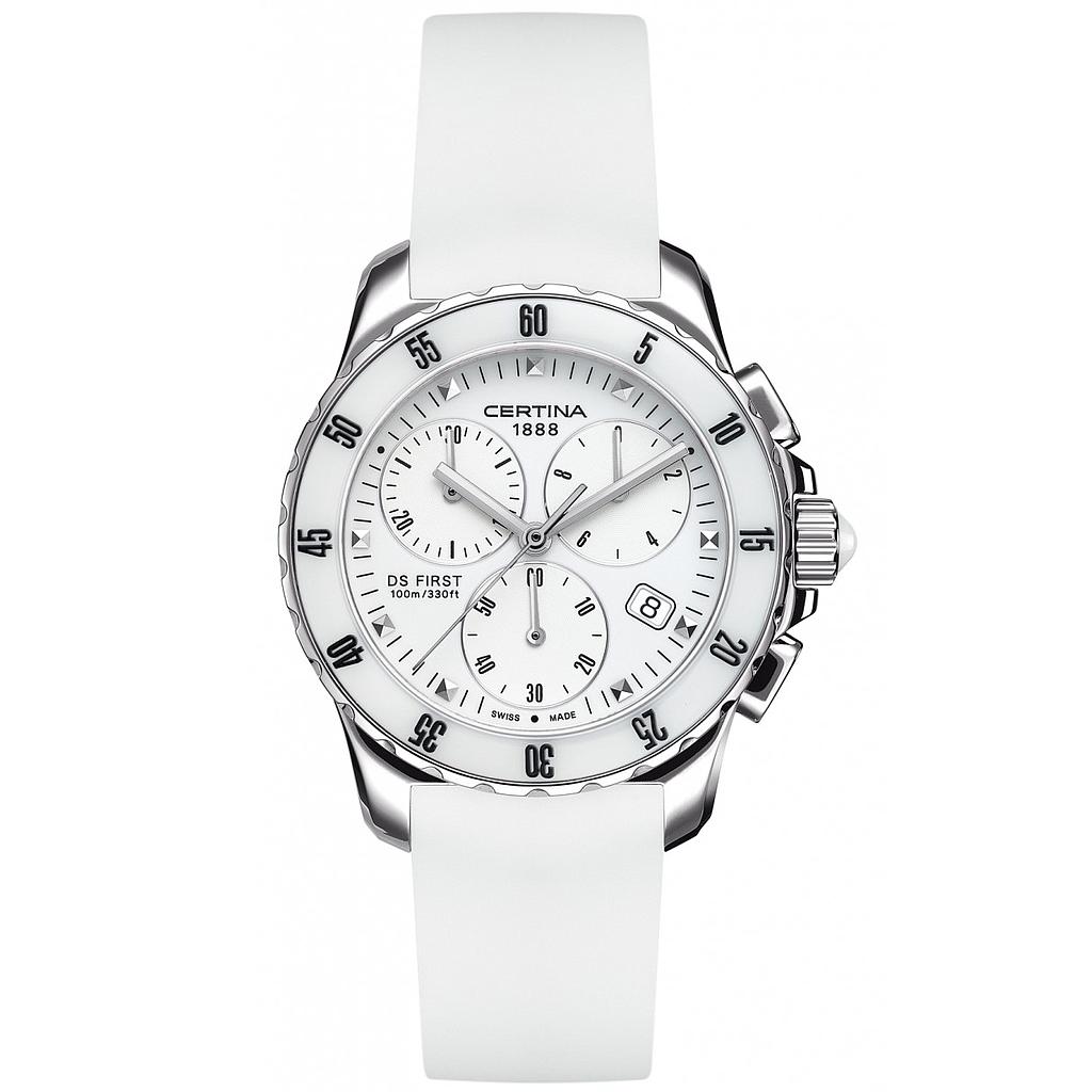 DS FIRST LADY CHRONO CERAMIC QUARTZ 34,8MM STEEL WHITE RUBBER