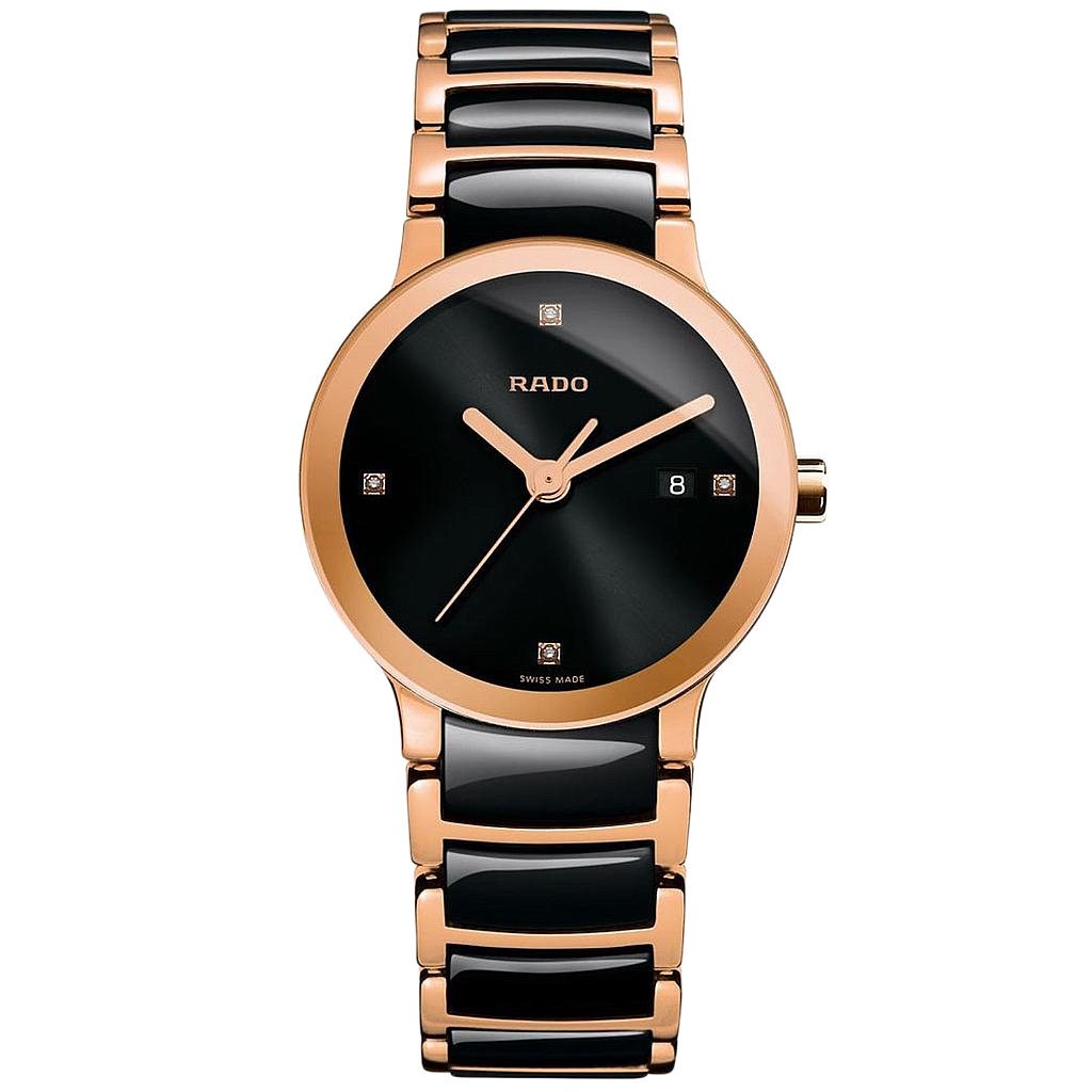 CENTRIX BLACK/ROSE QUARTZ 28MM STEEL & PVD BLACK STEEL & CERAMIC