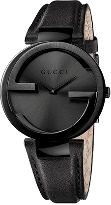 INTERLOCKING GRANDE QUARTZ 37MM PVD BLACK BLACK LEATHER