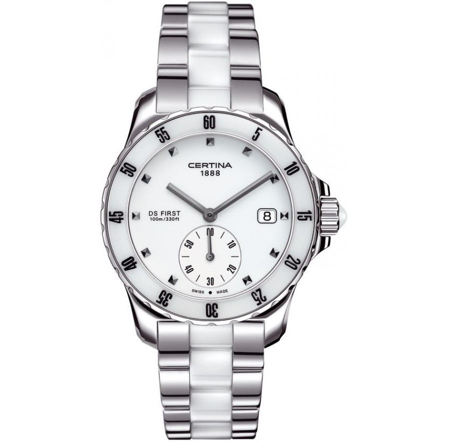 DS FIRST LADY CERAMIC QUARTZ 34,8MM STEEL WHITE STEEL & CERAMIC