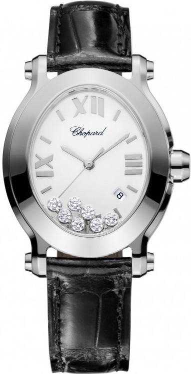 HAPPY SPORT OVAL QUARTZ 33,60MM STEEL WHITE LEATHER