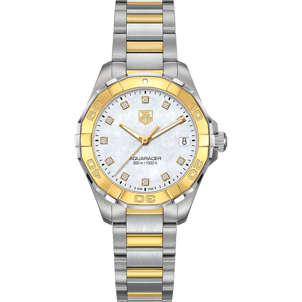 AQUARACER 300M QUARTZ QUARTZ 32MM STEEL MOTHER OF PEARL STEEL & PVD