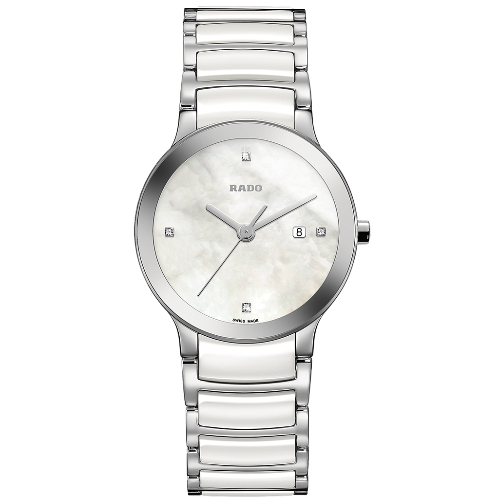 CENTRIX SILVER/WHITE QUARTZ 28MM STEEL MOTHER OF PEARL STEEL & CERAMIC