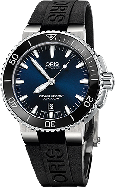AQUIS DATE AUTOMATIC 43MM STEEL BLUE RUBBER