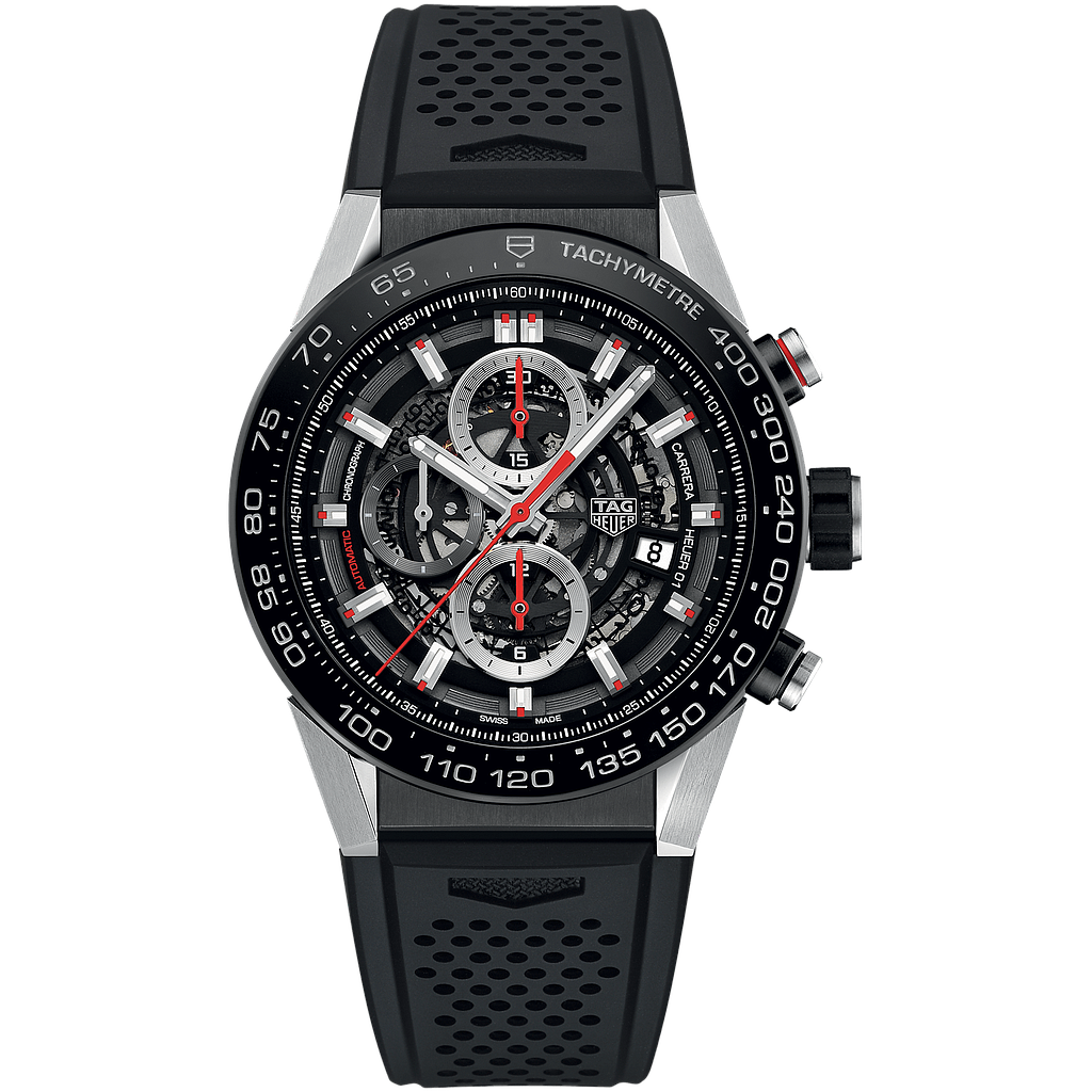 CARRERA CALIBRE 01 CHRONOGRAPH AUTOMATIC 45MM STEEL SKELETON RUBBER