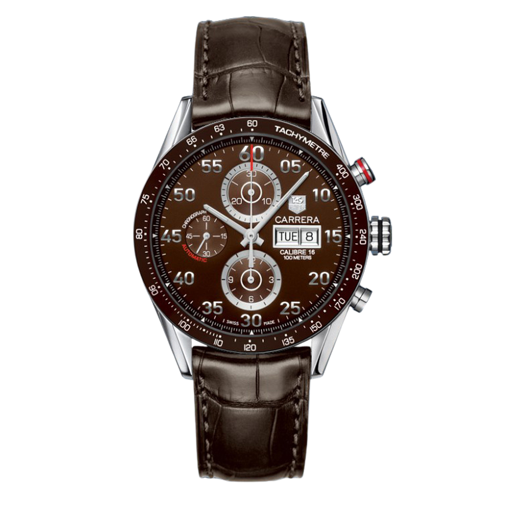 CARRERA CALIBRE 16 DAY DATE CHRONOGRAPH AUTOMATIC 43MM STEEL BROWN ALLIGATOR