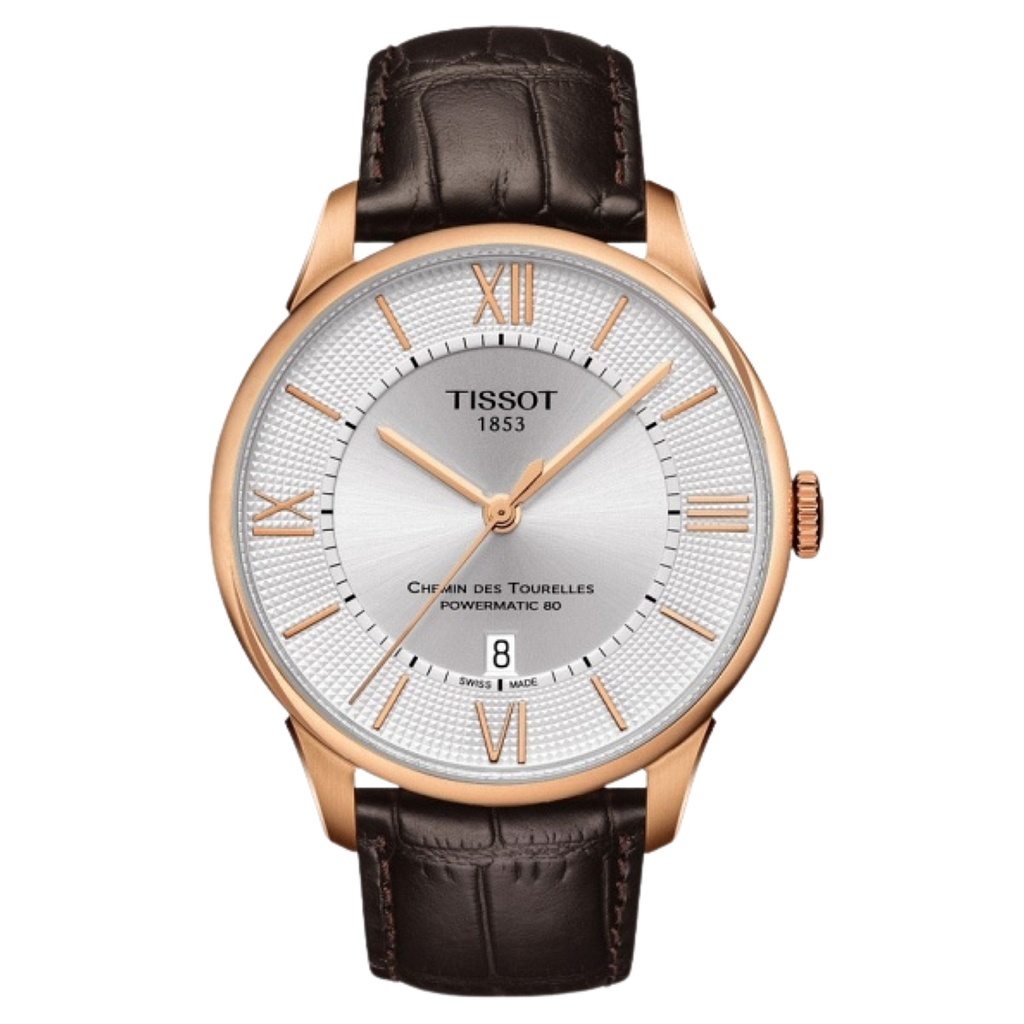 T-CLASSIC CHEMIN DES TOURELLES POWERMATIC 80 AUTOMATIC 42MM STEEL & PVD SILVER ALLIGATOR