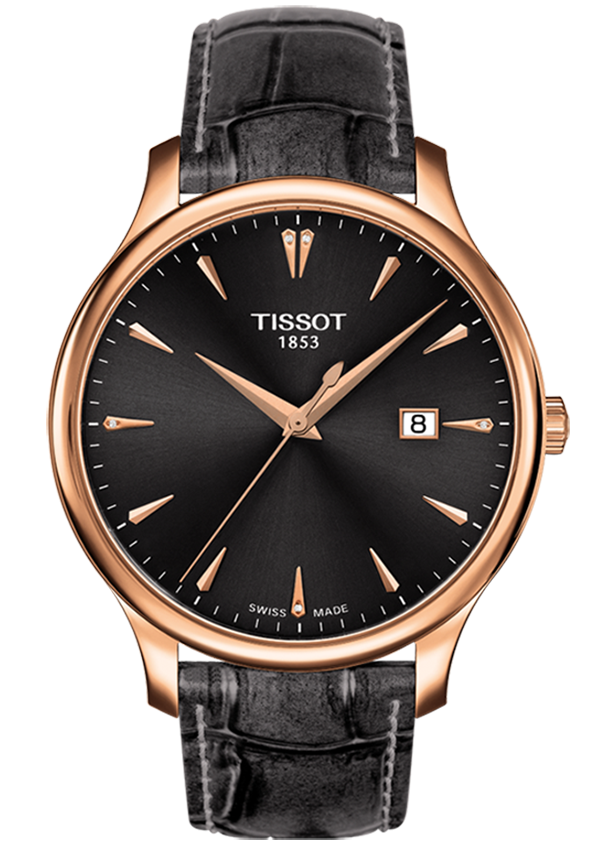 T-CLASSIC TRADITION QUARTZ 42MM STEEL & PVD BLACK LEATHER