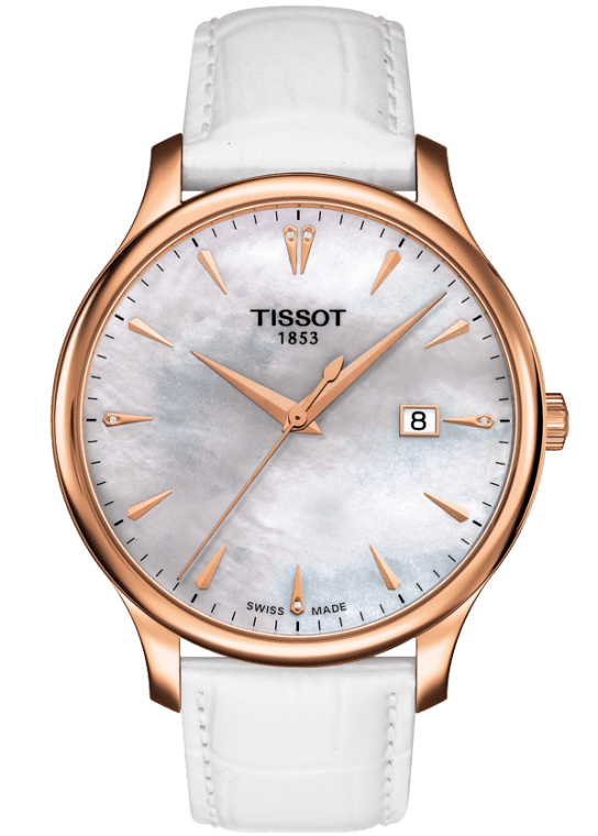 T-CLASSIC TRADITION QUARTZ 42MM STEEL MOTHER OF PEARL ALLIGATOR