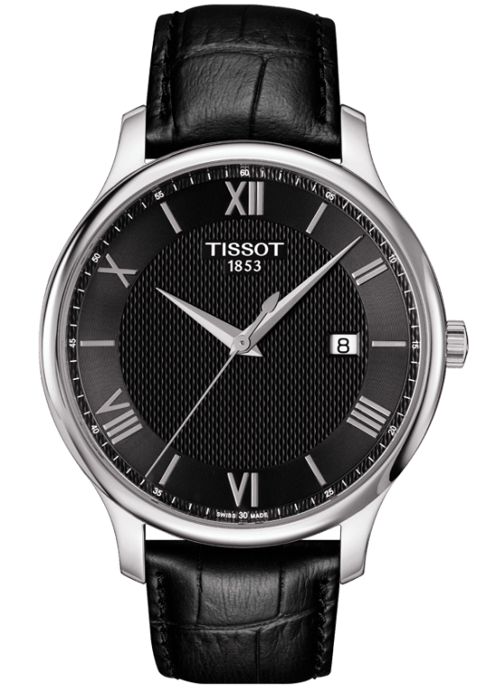T-CLASSIC TRADITION QUARTZ 42MM STEEL BLACK LEATHER