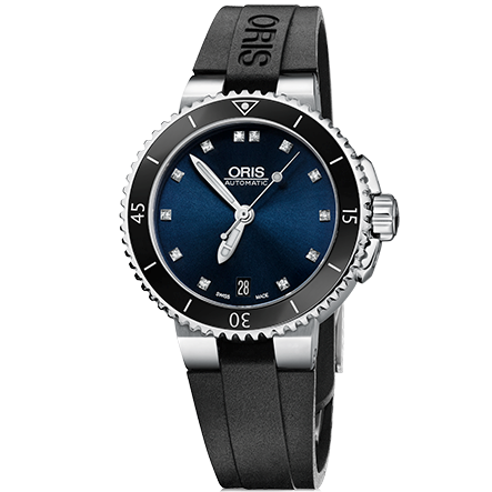 AQUIS DATE DIAMONDS AUTOMATIC 36MM STEEL BLUE RUBBER