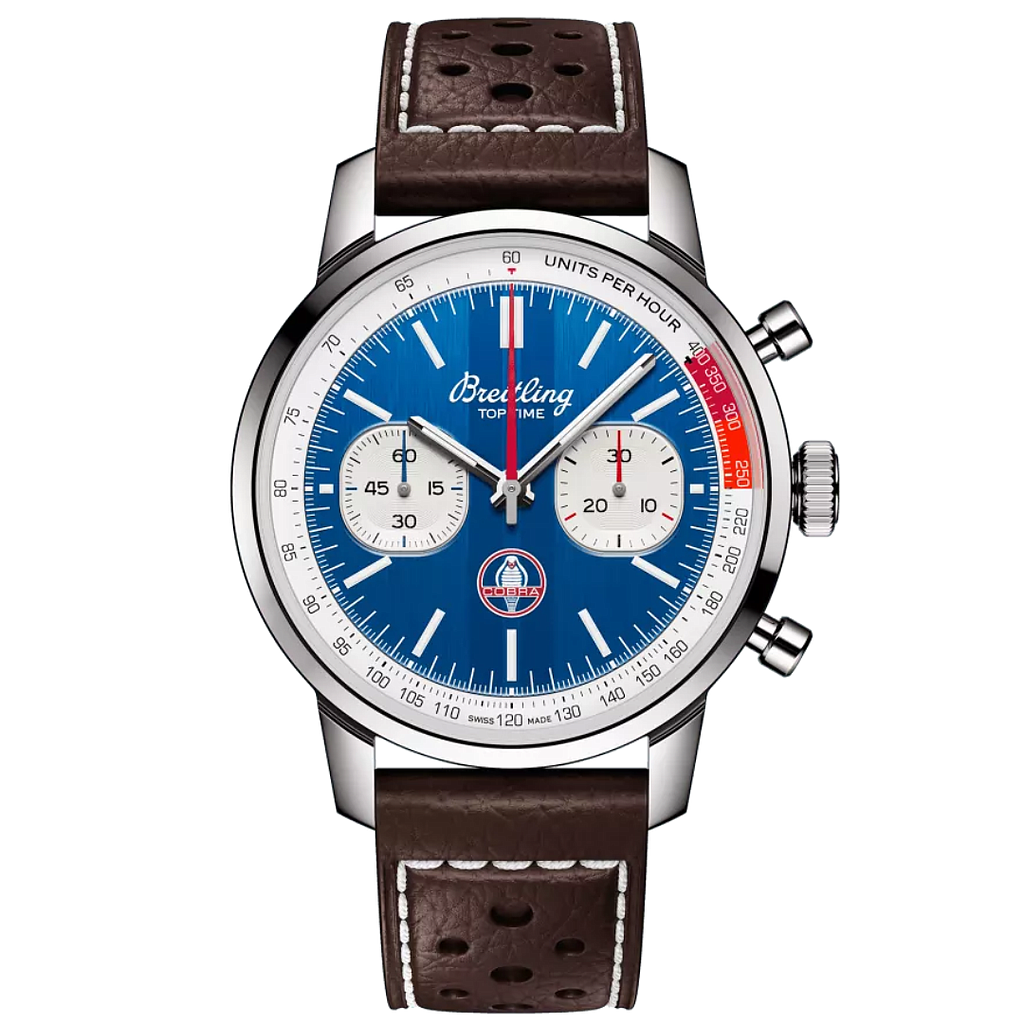 TOP TIME B01 SHELBY COBRA AUTOMATIC 41MM STEEL WHITE / BLUE LEATHER
